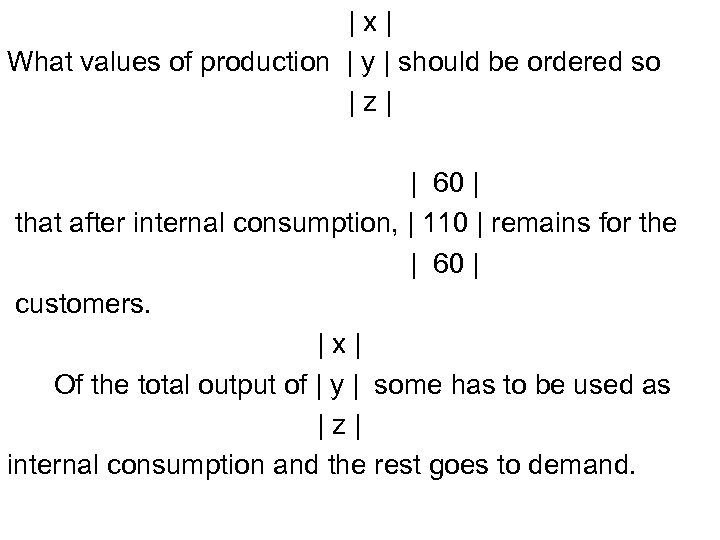 |x| What values of production | y | should be ordered so |z| |
