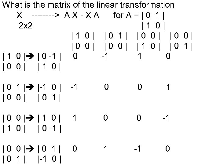 What is the matrix of the linear transformation X ----> A X - X