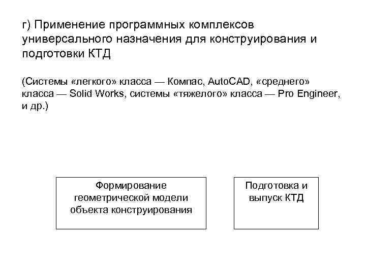 г) Применение программных комплексов универсального назначения для конструирования и подготовки КТД (Системы «легкого» класса