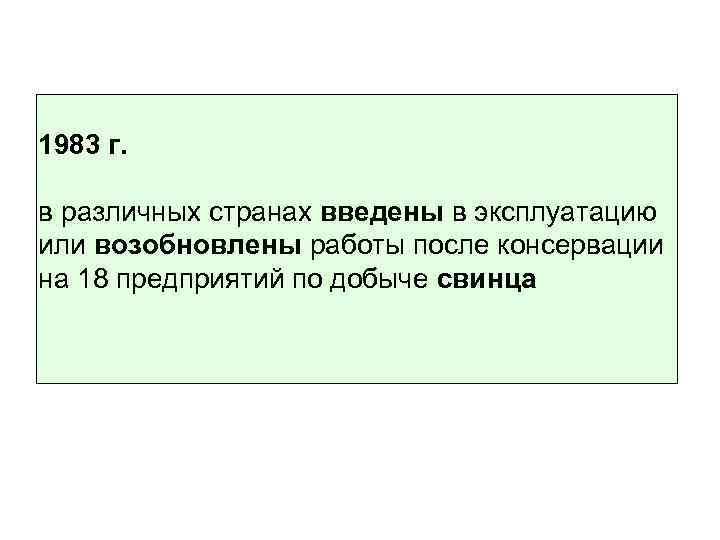 1983 г. в различных странах введены в эксплуатацию или возобновлены работы после консервации на