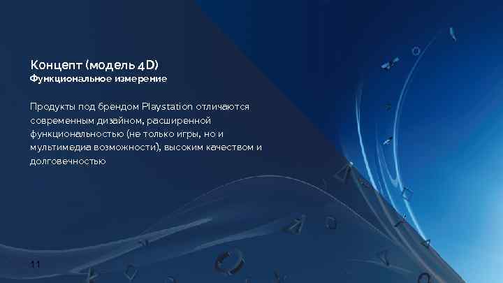 Концепт (модель 4 D) Функциональное измерение Продукты под брендом Playstation отличаются современным дизайном, расширенной