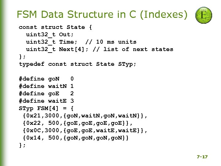 FSM Data Structure in C (Indexes) const struct State { uint 32_t Out; uint