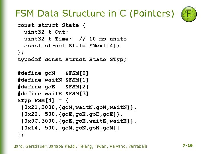 FSM Data Structure in C (Pointers) const struct State { uint 32_t Out; uint
