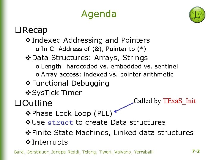 Agenda q Recap v. Indexed Addressing and Pointers o In C: Address of (&),
