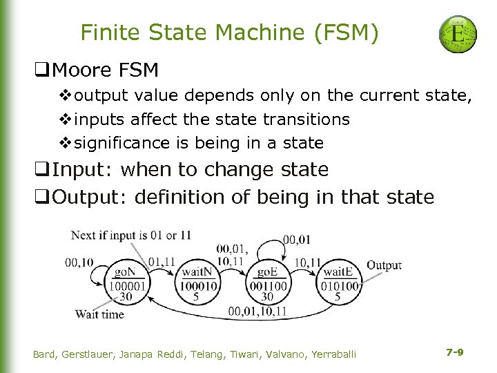 Finite State Machine (FSM) q Moore FSM voutput value depends only on the current