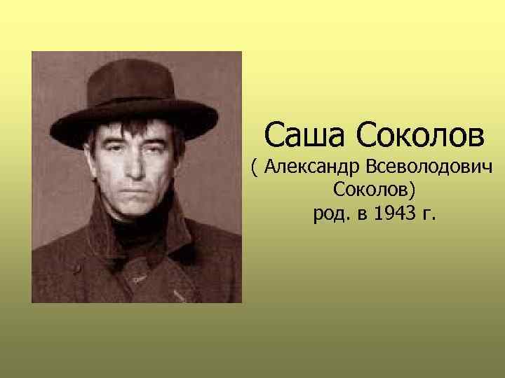 Саша Соколов ( Александр Всеволодович Соколов) род. в 1943 г. 