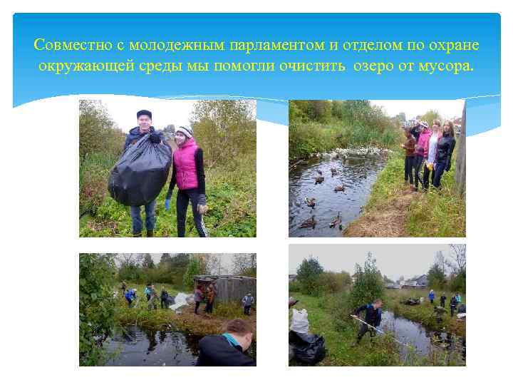Совместно с молодежным парламентом и отделом по охране окружающей среды мы помогли очистить озеро