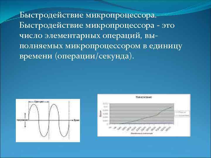  Быстродействие микропроцессора - это число элементарных операций, выполняемых микропроцессором в единицу времени (операции/секунда).