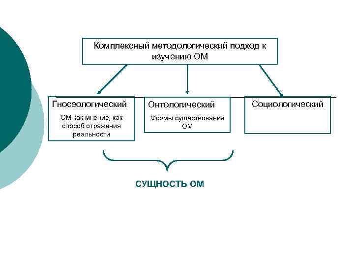 Комплексный методологический подход к изучению ОМ Гносеологический ОМ как мнение, как способ отражения реальности