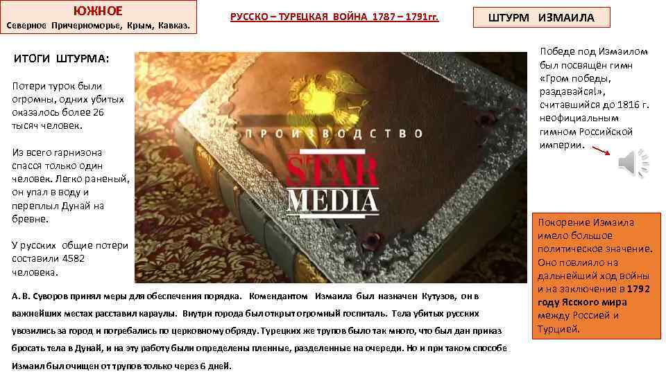 ЮЖНОЕ Северное Причерноморье, Крым, Кавказ. РУССКО – ТУРЕЦКАЯ ВОЙНА 1787 – 1791 гг. ШТУРМ