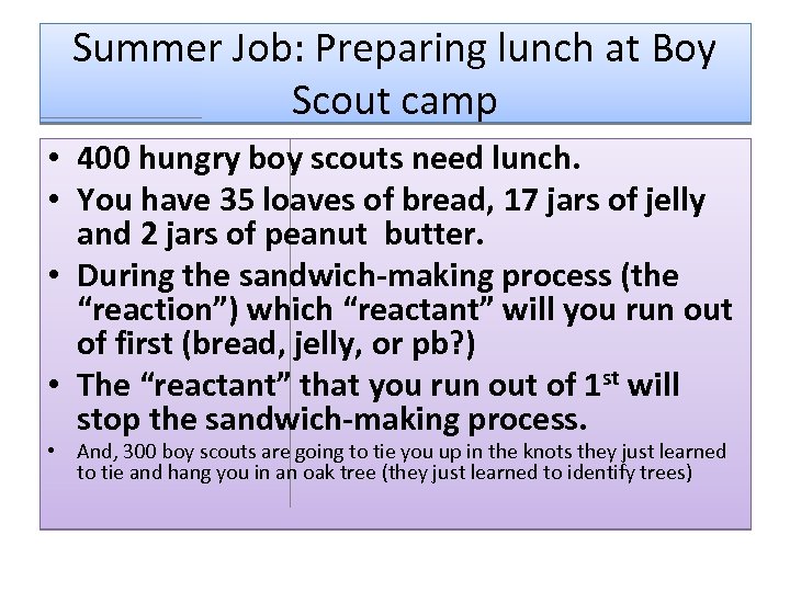 Summer Job: Preparing lunch at Boy Scout camp • 400 hungry boy scouts need