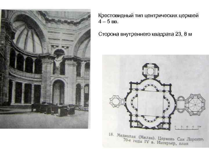 Крестовидный тип центрических церквей 4 – 5 вв. Сторона внутреннего квадрата 23, 8 м