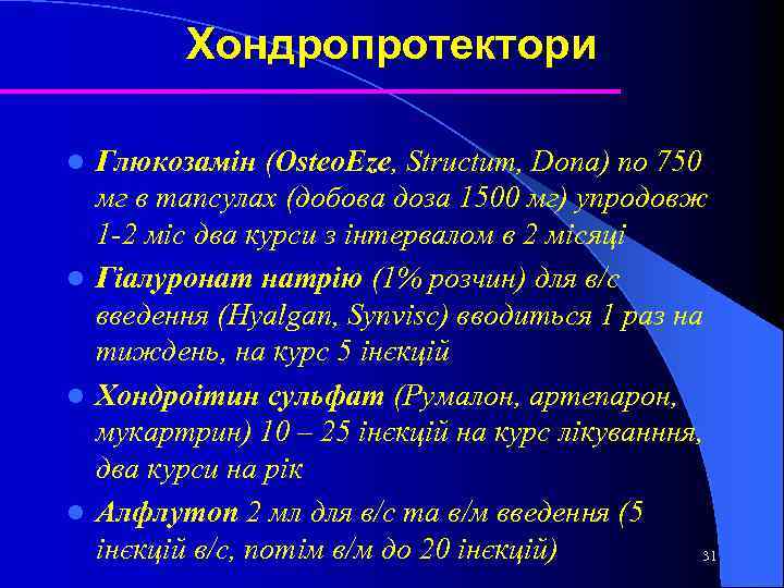 Хондропротектори Глюкозамін (Osteo. Eze, Structum, Dona) по 750 мг в тапсулах (добова доза 1500