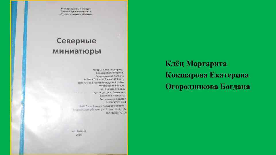 Клёц Маргарита Кокшарова Екатерина Огородникова Богдана 