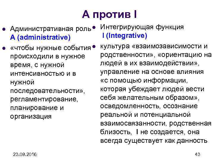 А против I l l Административная роль l A (administrative) «чтобы нужные события l