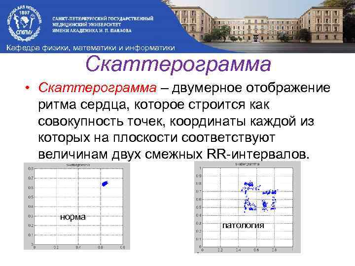 Кафедра физики, математики и информатики Скаттерограмма • Скаттерограмма – двумерное отображение ритма сердца, которое