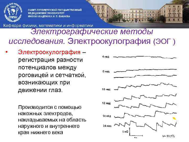 Кафедра физики, математики и информатики Электрографические методы исследования. Электроокулография (ЭОГ ) • Электроокулография –