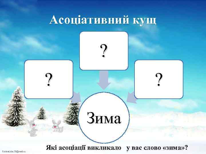 Асоціативний кущ ? ? ? Зима Fokina. Lida. 75@mail. ru Які асоціації викликало у