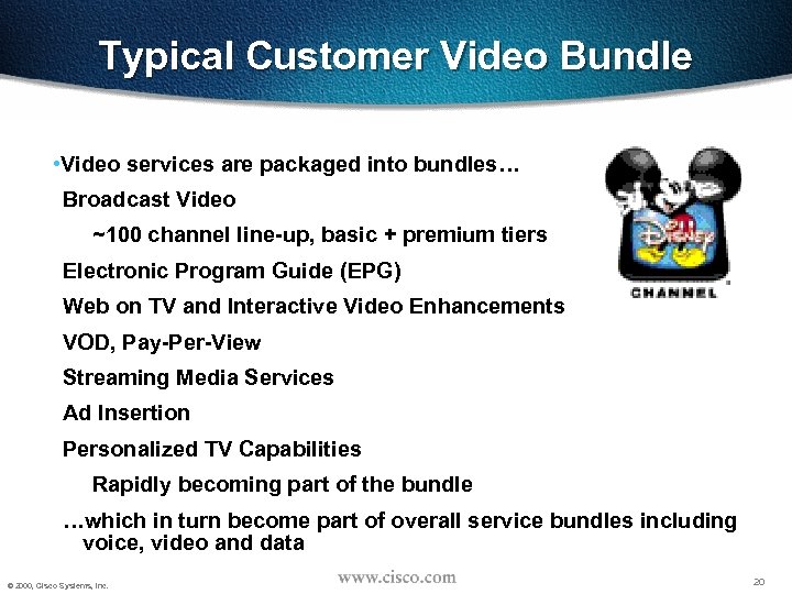 Typical Customer Video Bundle • Video services are packaged into bundles… Broadcast Video ~100