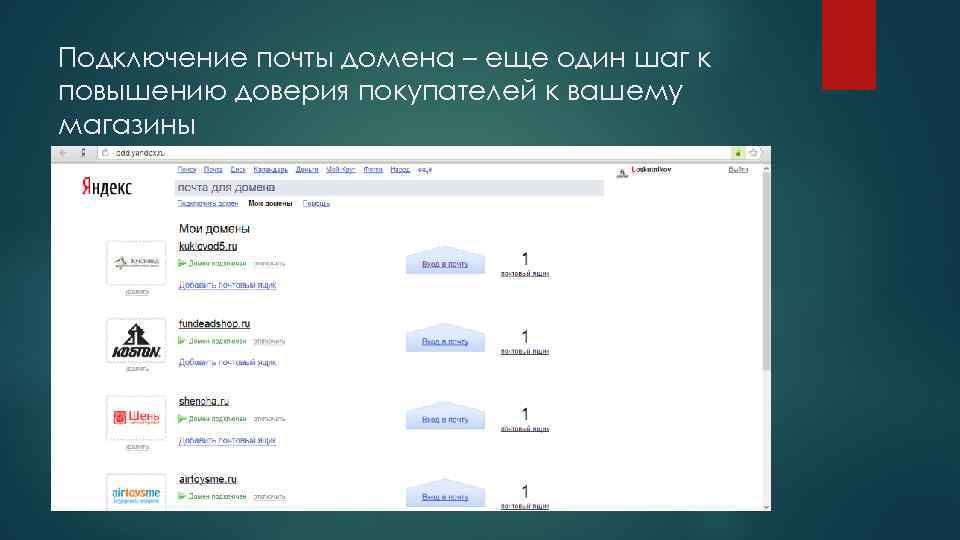 Подключение почты домена – еще один шаг к повышению доверия покупателей к вашему магазины