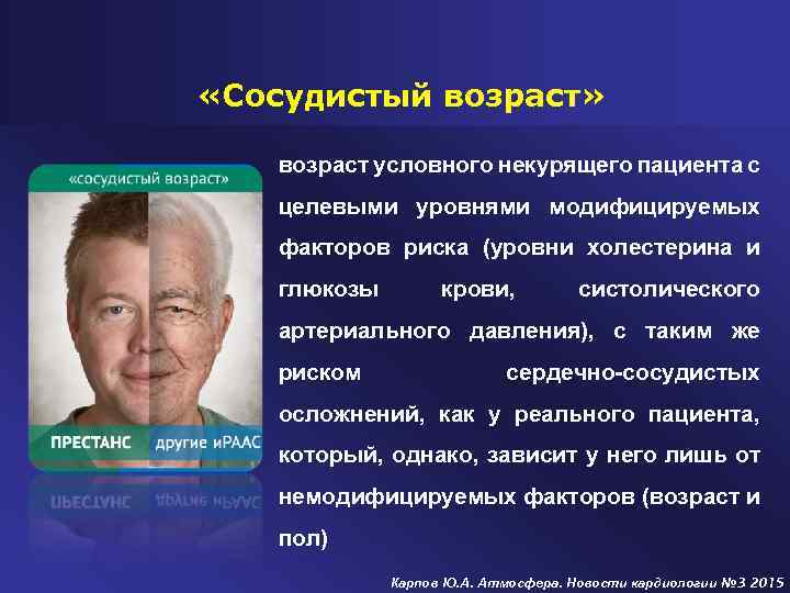  «Сосудистый возраст» возраст условного некурящего пациента с целевыми уровнями модифицируемых факторов риска (уровни