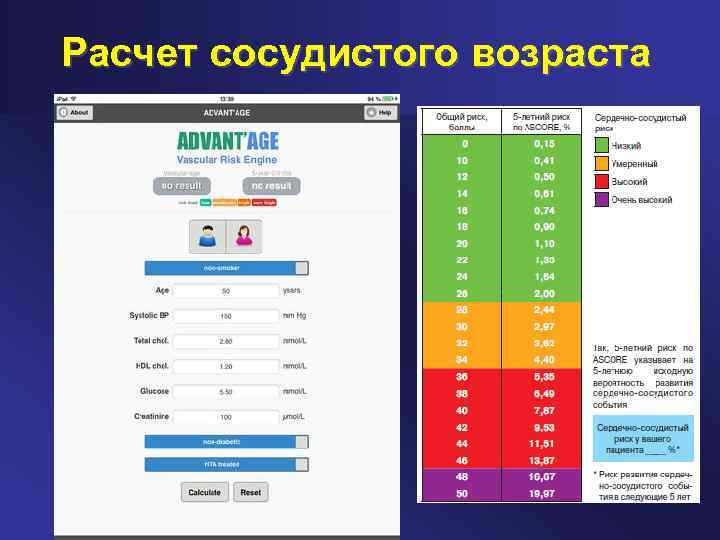 Расчет сосудистого возраста 