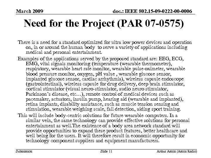March 2009 doc. : IEEE 802. 15 -09 -0222 -00 -0006 Need for the