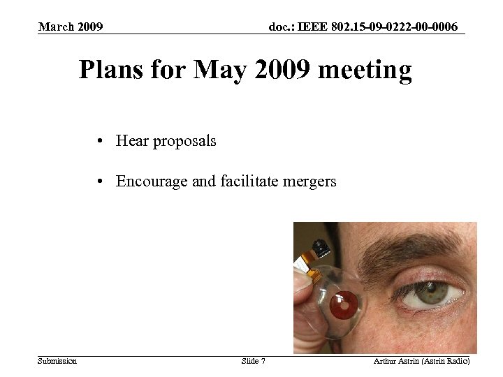 March 2009 doc. : IEEE 802. 15 -09 -0222 -00 -0006 Plans for May