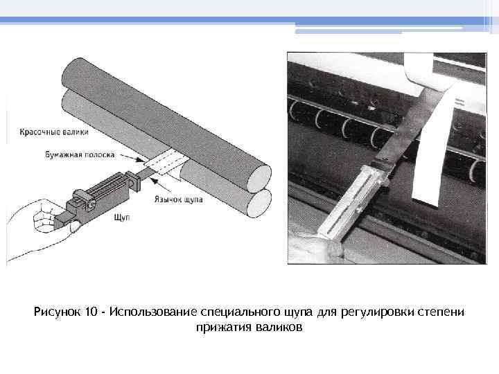 Рисунок 10 - Использование специального щупа для регулировки степени прижатия валиков 