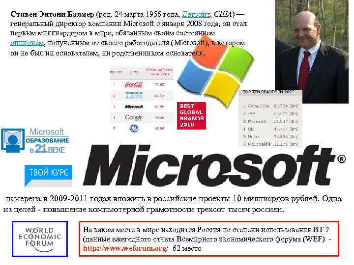 Стивен Энтони Балмер (род. 24 марта 1956 года, Детройт, США) — генеральный директор компании