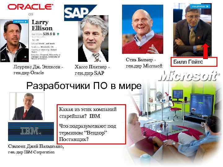 Лоуренс Дж. Эллисон - ген. дир Oracle Хассо Платнер - Стив Балмер - ген.