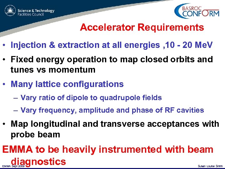 Accelerator Requirements • Injection & extraction at all energies , 10 - 20 Me.