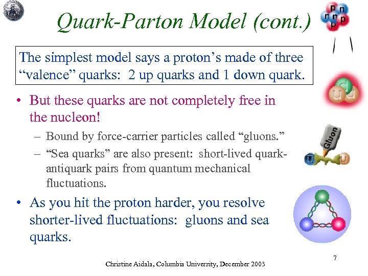 Quark-Parton Model (cont. ) The simplest model says a proton’s made of three “valence”