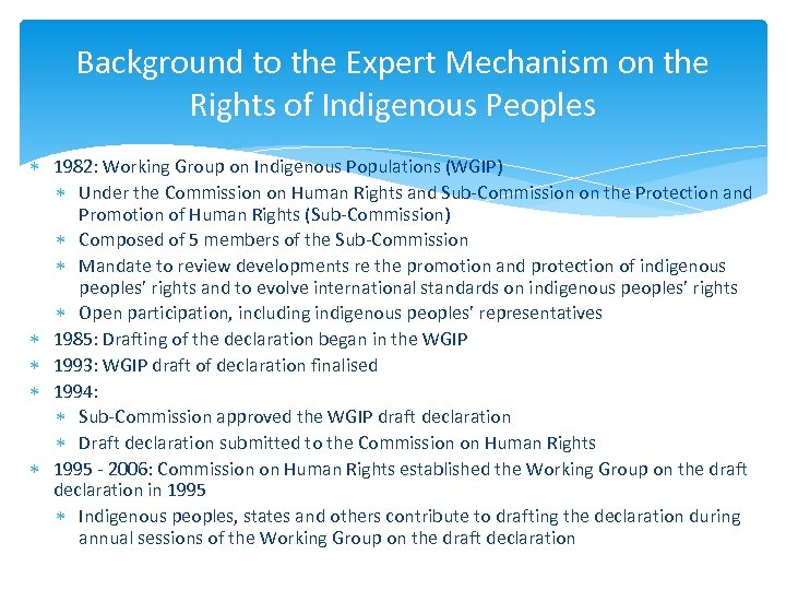 Background to the Expert Mechanism on the Rights of Indigenous Peoples 1982: Working Group