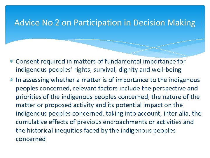 Advice No 2 on Participation in Decision Making Consent required in matters of fundamental