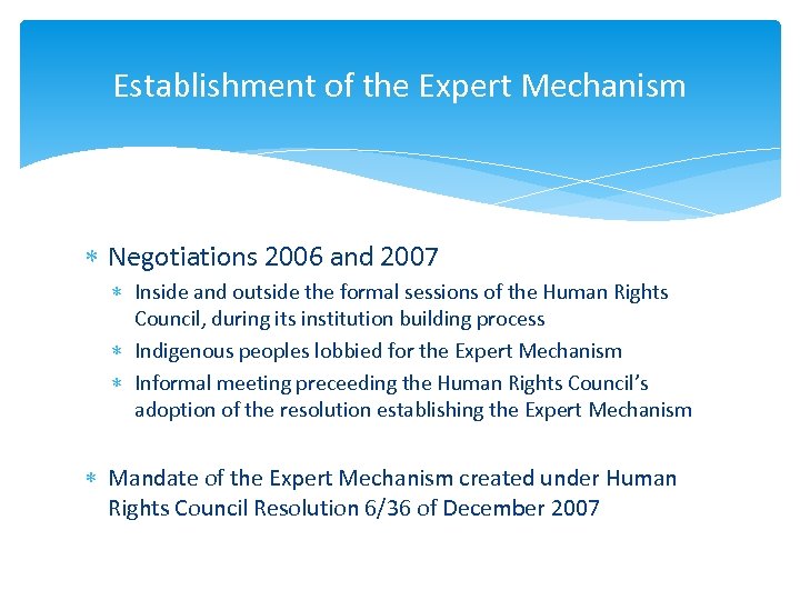 Establishment of the Expert Mechanism Negotiations 2006 and 2007 Inside and outside the formal