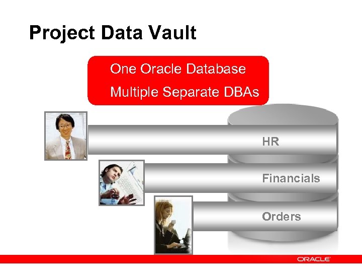 Project Data Vault One Oracle Database Multiple Separate DBAs HR Financials Orders 