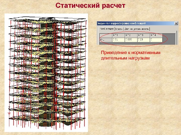 Статический расчет Приведение к нормативным длительным нагрузкам 