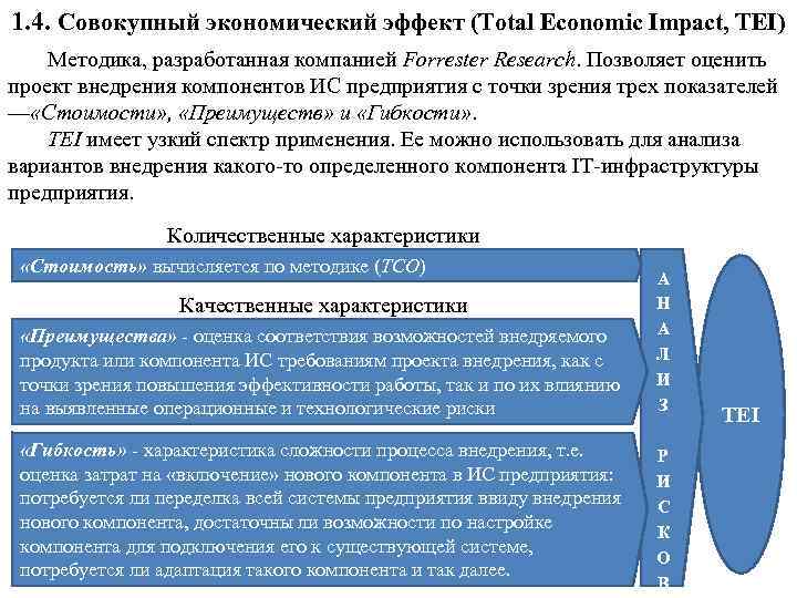 1. 4. Совокупный экономический эффект (Total Economic Impact, TEI) Методика, разработанная компанией Forrester Research.