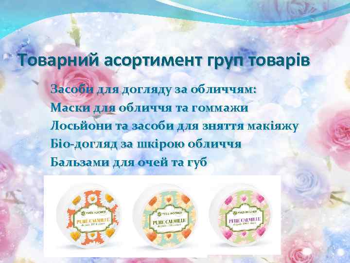Товарний асортимент груп товарів Засоби для догляду за обличчям: Маски для обличчя та гоммажи