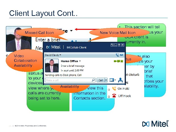 Client Layout Cont. . Missed Call Icon Video Collaboration Availability • This section will