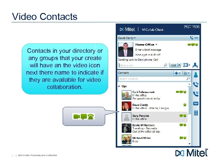 Video Contacts in your directory or any groups that your create will have an