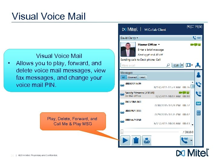 Visual Voice Mail • Allows you to play, forward, and delete voice mail messages,