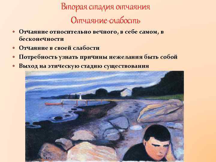 Вторая стадия отчаяния Отчаяние-слабость Отчаяние относительно вечного, в себе самом, в бесконечности Отчаяние в