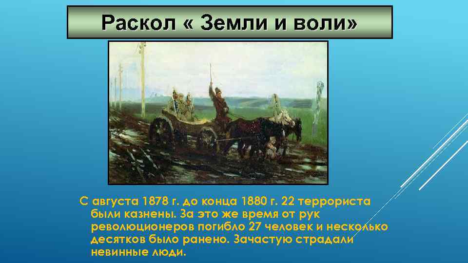Раскол « Земли и воли» С августа 1878 г. до конца 1880 г. 22