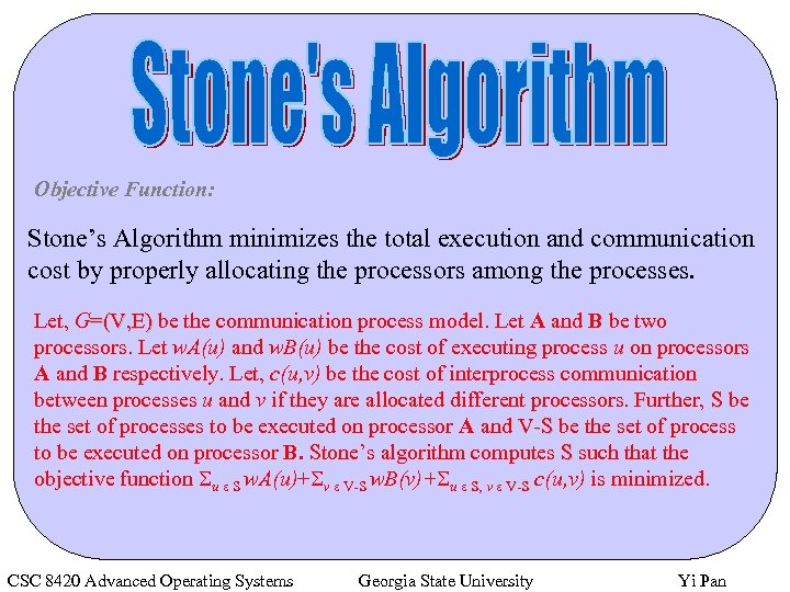 Objective Function: Stone’s Algorithm minimizes the total execution and communication cost by properly allocating