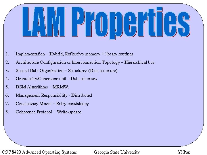 1. Implementation – Hybrid, Reflective memory + library routines 2. Architecture Configuration or Interconnection