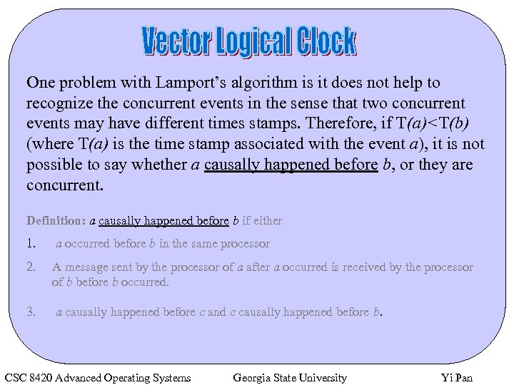 One problem with Lamport’s algorithm is it does not help to recognize the concurrent