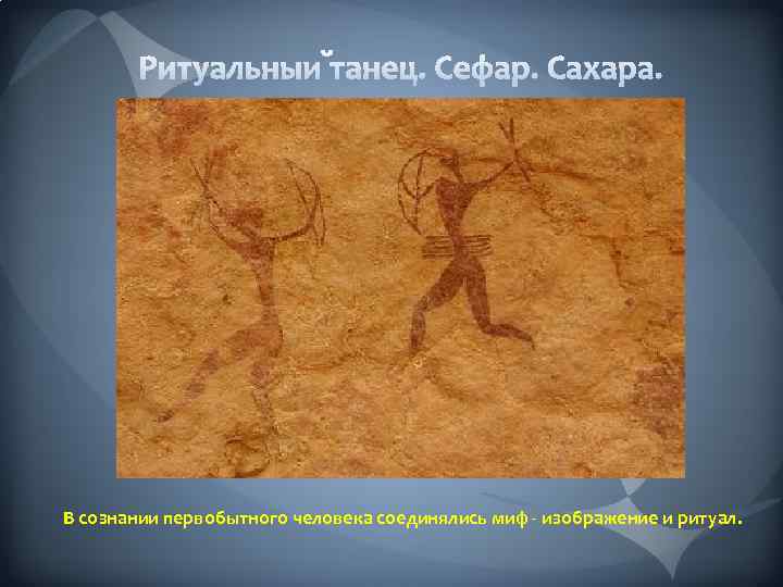 В сознании первобытного человека соединялись миф - изображение и ритуал. 