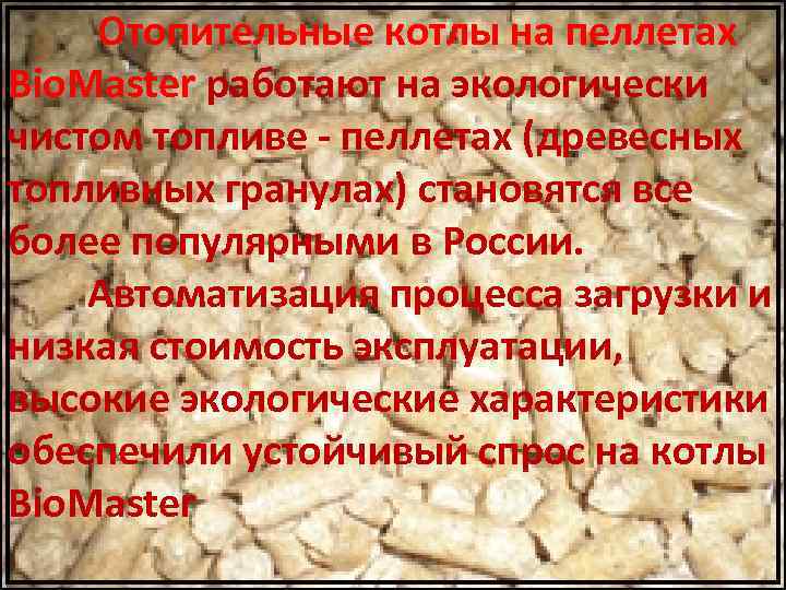  Отопительные котлы на пеллетах Bio. Master работают на экологически чистом топливе - пеллетах